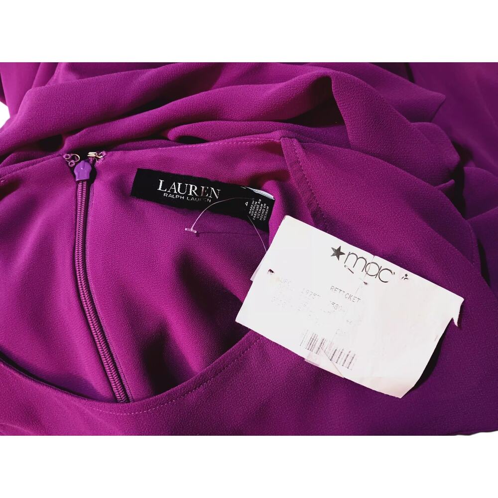 NEW RALPH LAUREN 4 Cape Sleeve Georgette Long Formal Dress Magenta Maxi Motherof - Picture 4 of 13
